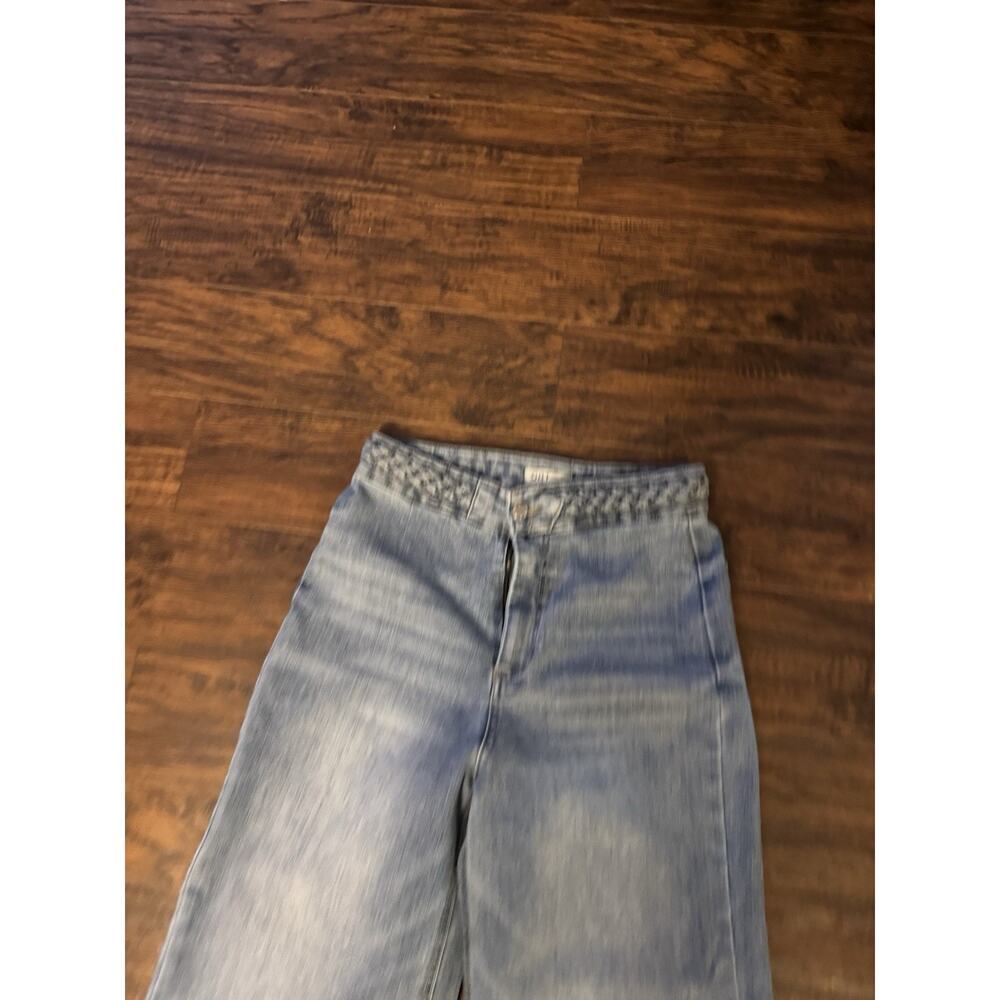 OAT New York Wide Leg Jeans Light Wash High Rise Blue Raw Hem Sz:8/29 - Picture 3 of 9